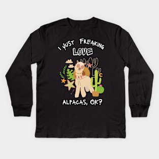 I just Freaking love Alpacas, ok? - funny shirt Kids Long Sleeve T-Shirt